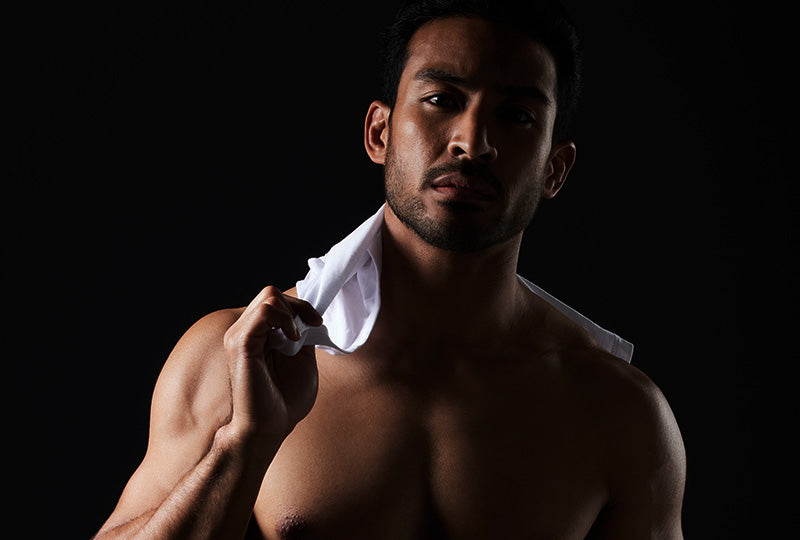 Man applying skincare